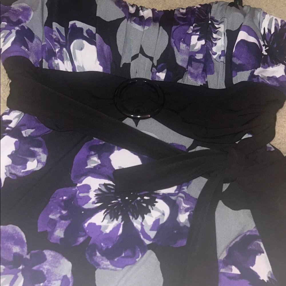 Floral Purple dark romantic whimsigoth flower belt tie up formal cocktail dress - Picture 2 of 5